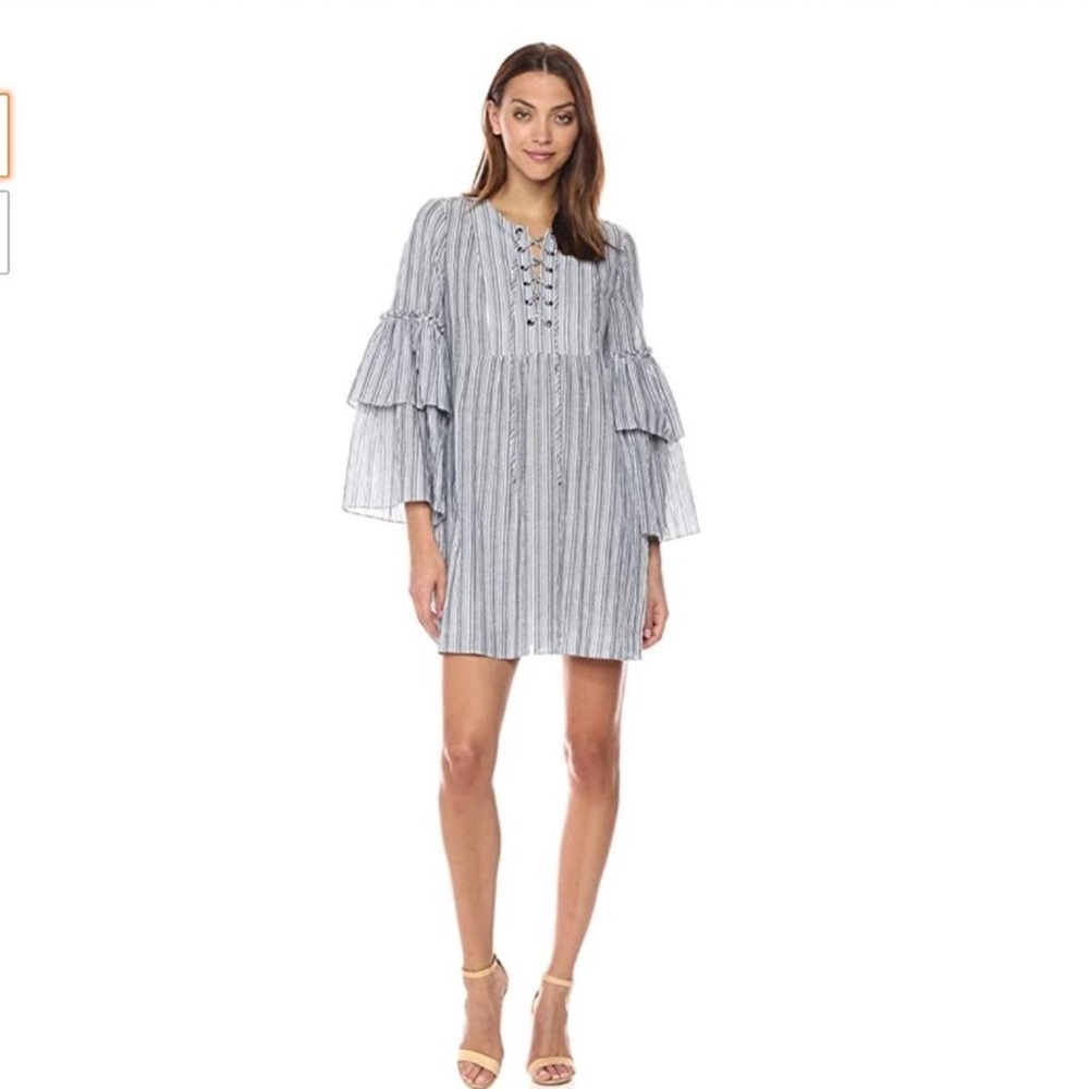 BCBGMAXAZRIA Charlyze caftan dress Blue and white stripe layered sleeves sz Lg